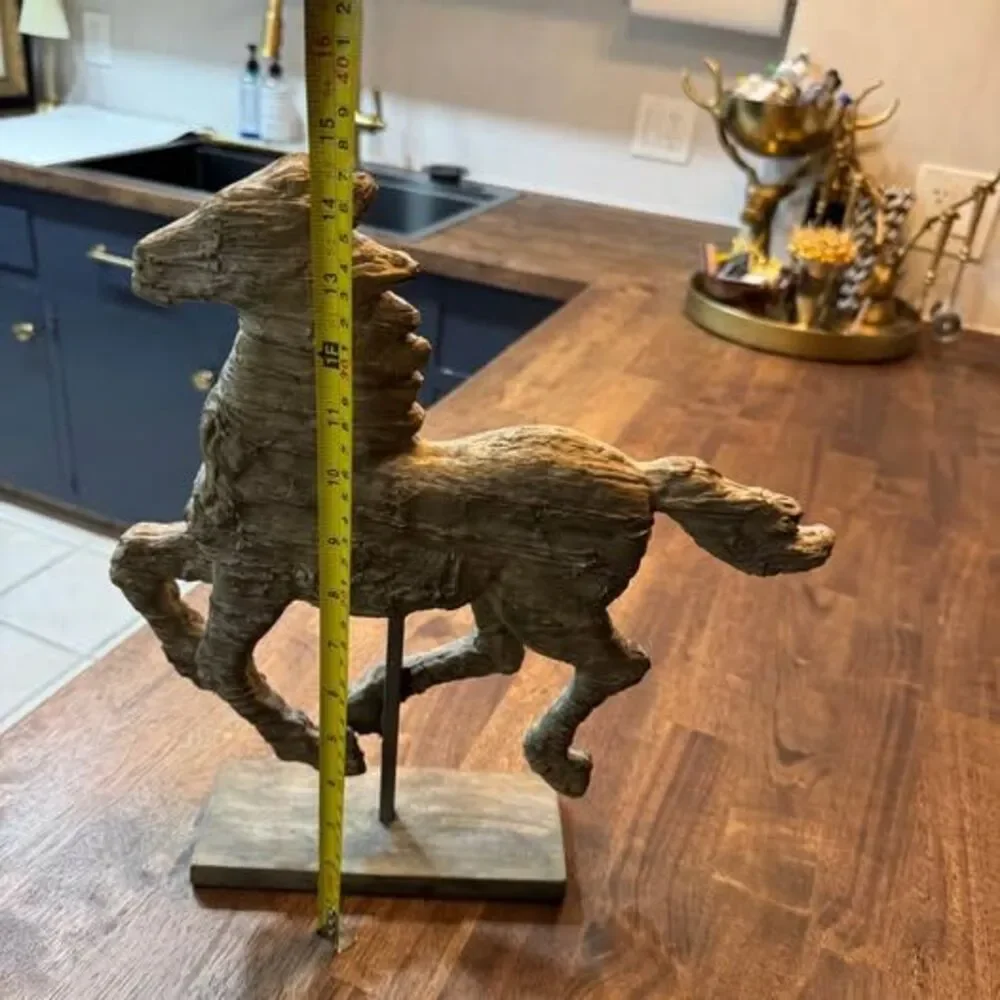 Rustic Galloping Horse Sculpture on Stand – Western Equestrian Decor